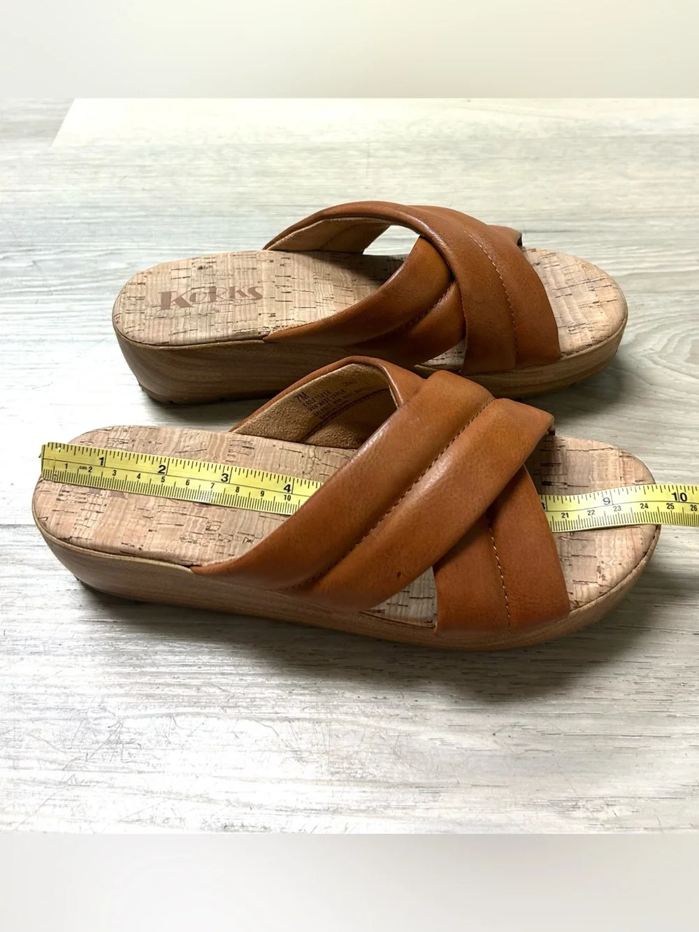 Korks Sandals Faithe Platform Wedge Slip On Tan Crossover Casual Women 7M Boho